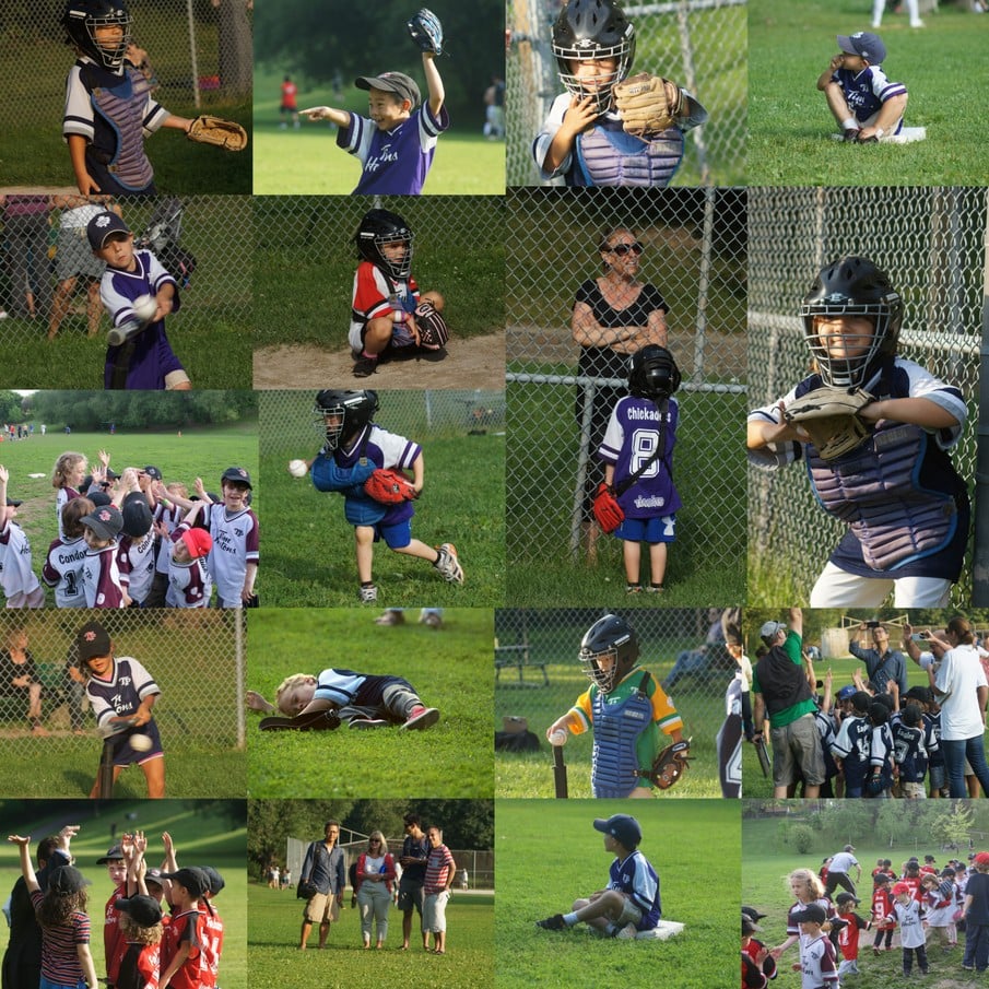 Collage pictures from the 2014 Toronto Playgrounds House League Baseball Tee Ball Division Season.