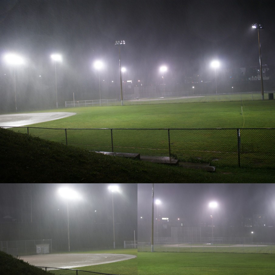 A rainstorm forces the postponement of two late evening TP House League Baseball Tournament Games at Christie Pits Diamonds 1 and 2 on Friday, September 5, 2014.