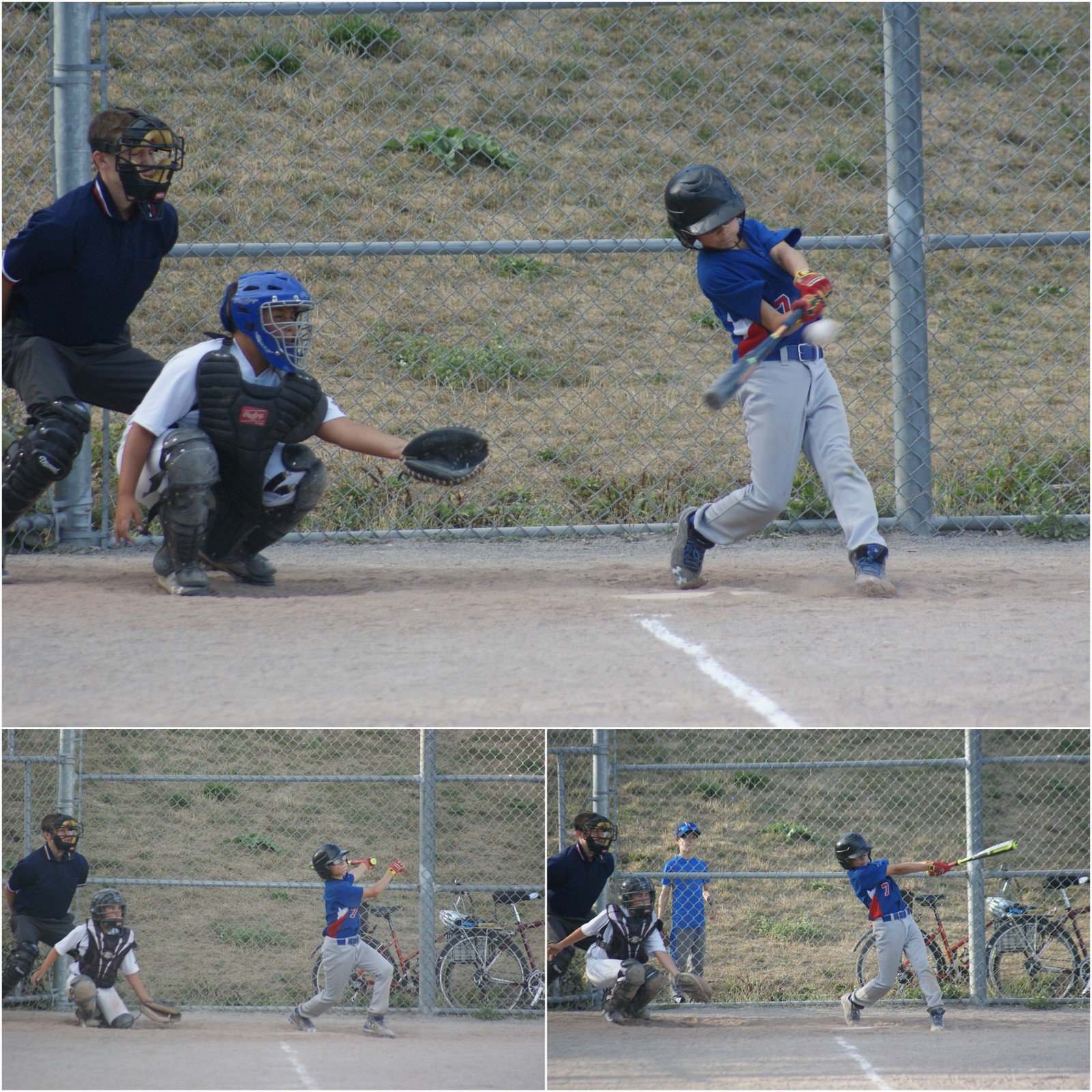 In three at bats, Charlie (7) delivered a lead off double in the first inning [top]; a 2 RBI triple in the second frame [bottom right]; and a bases loaded 3 RBI triple in the third inning [bottom left]. Charlie went 3 for 3 versus the Martingrove White Sox to power the TP attack with two runs scored 5 RBI's.
